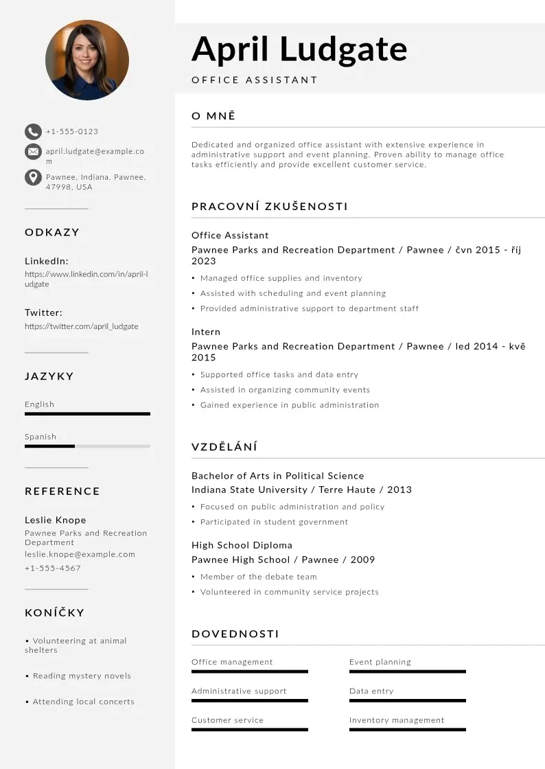 Mūsdienīga Uredni asistent zivotopis CV veidne