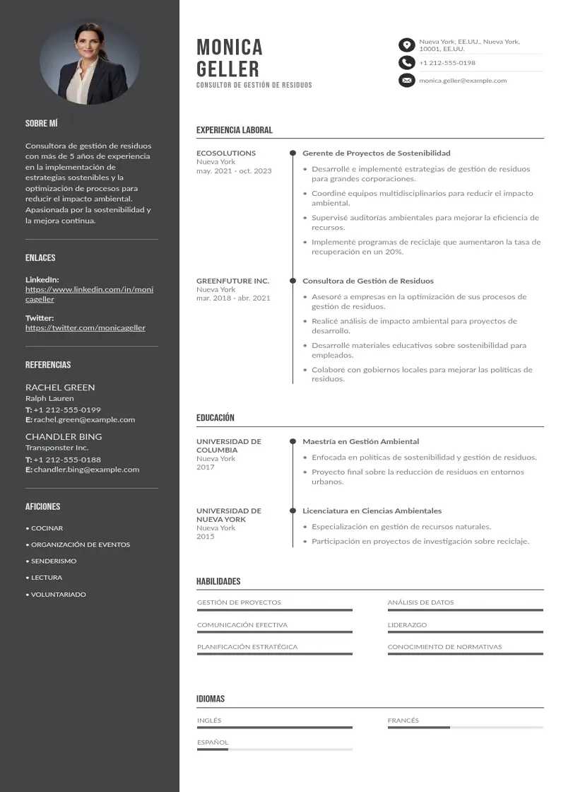 two column consultor-de-gestion-de-residuos resume example