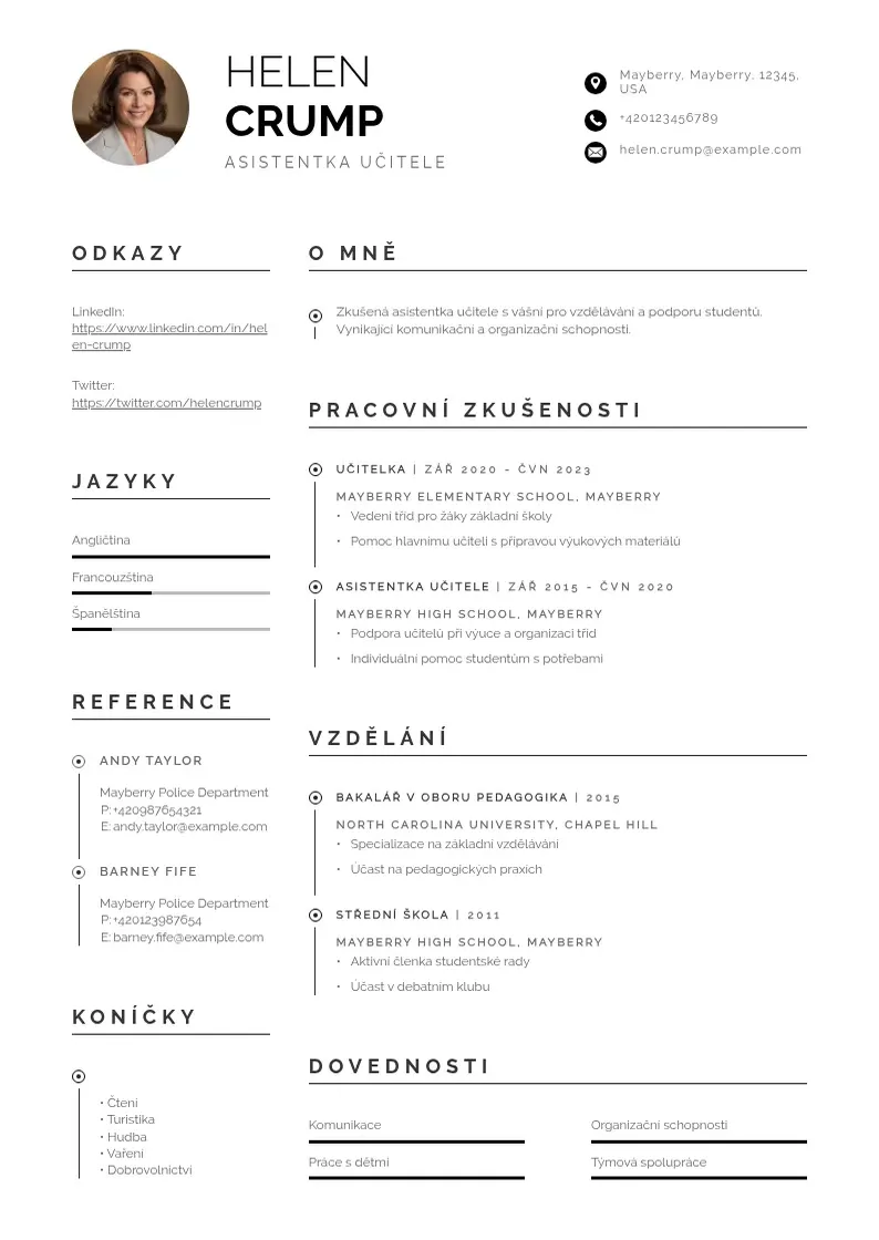 Profesionāla Asistentka ucitele zivotopis CV veidne