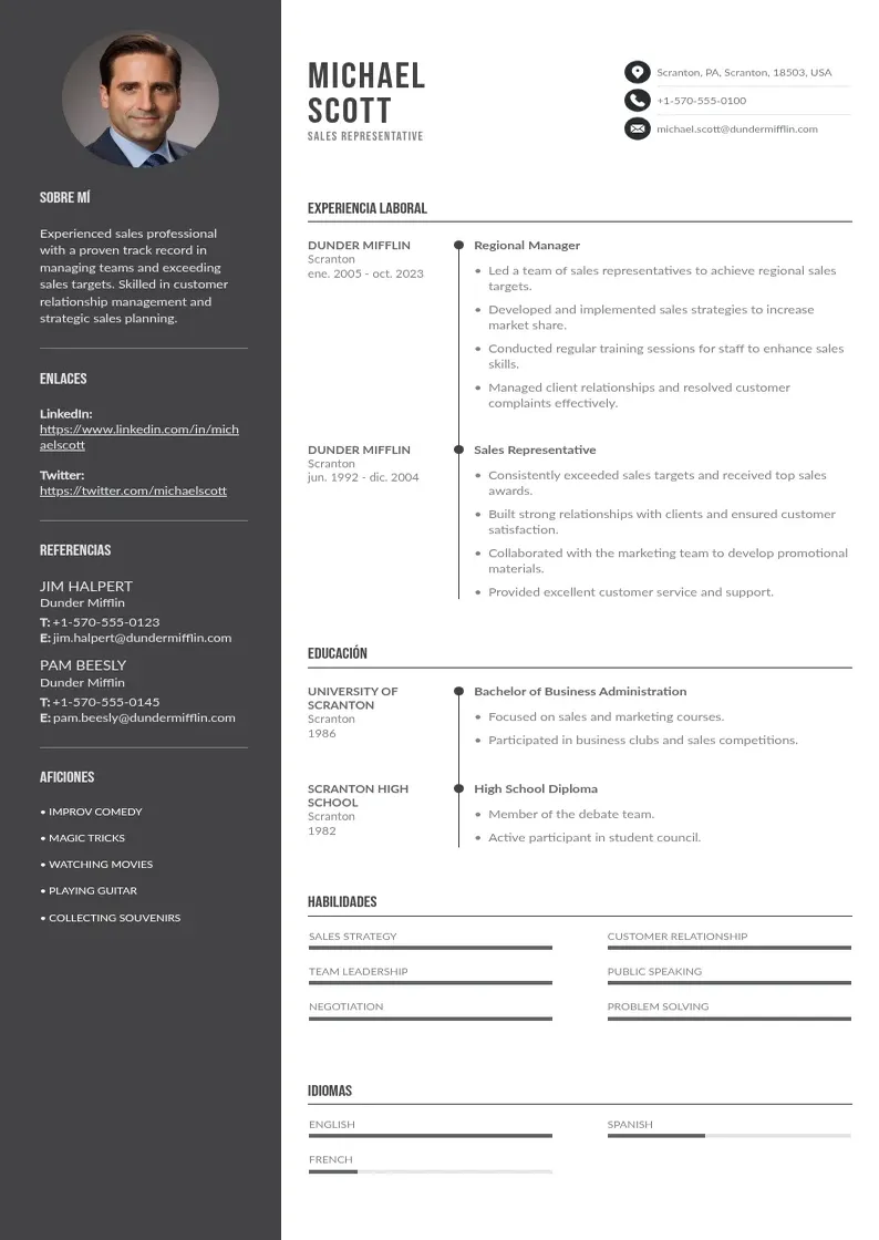 two column curriculum-de-vendedor resume example