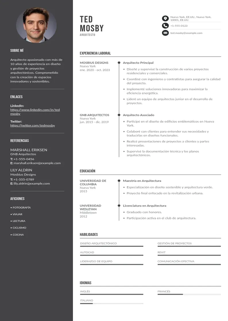 two column curriculum-de-arquitecto resume example