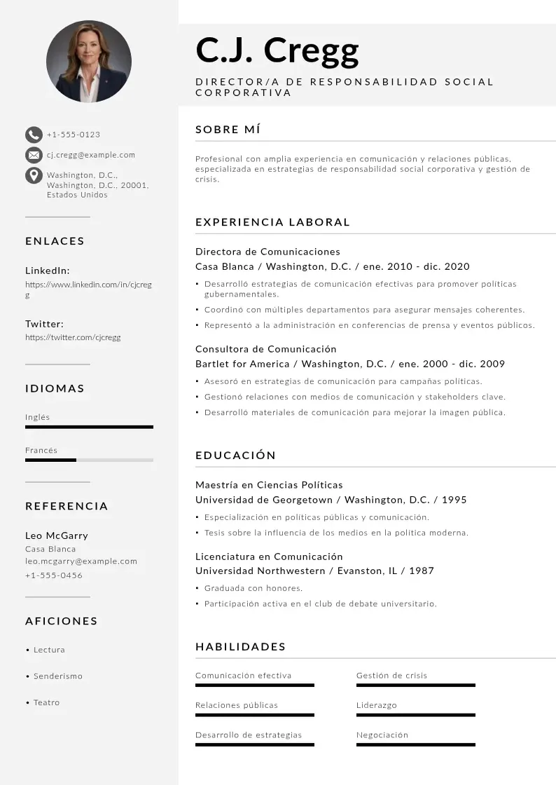 two column directora-de-responsabilidad-social-corporativa resume example