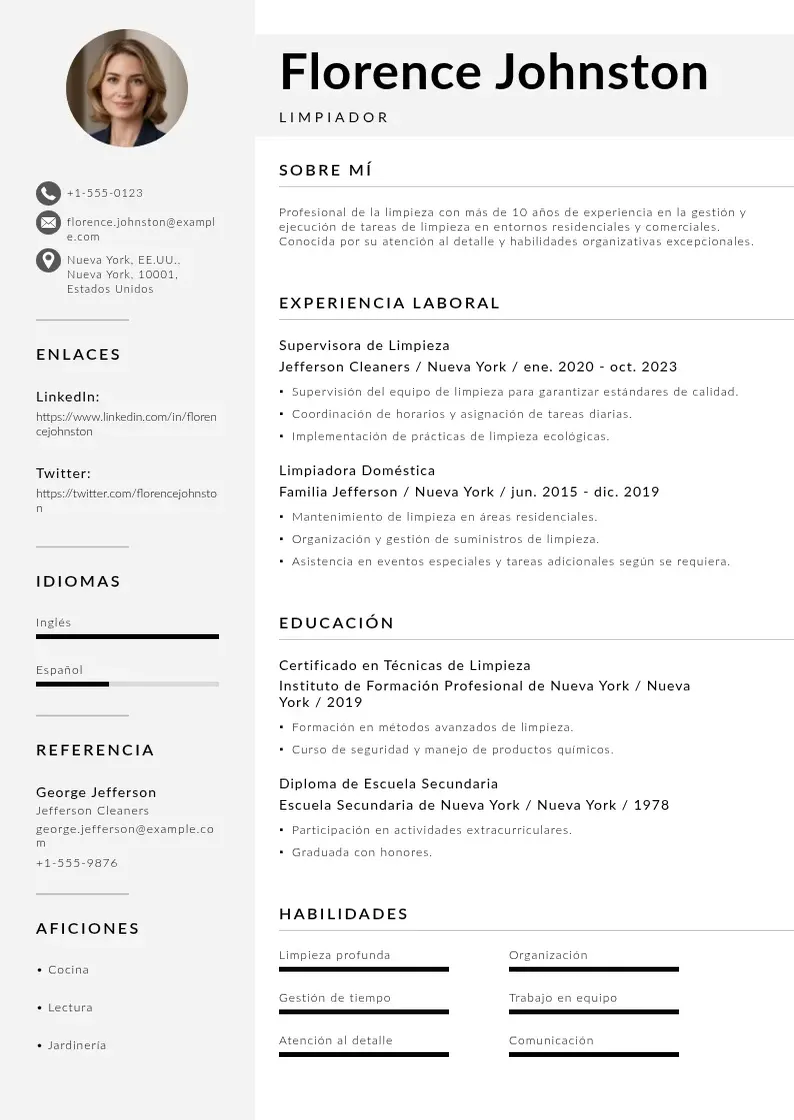 two column cv-limpiador resume example