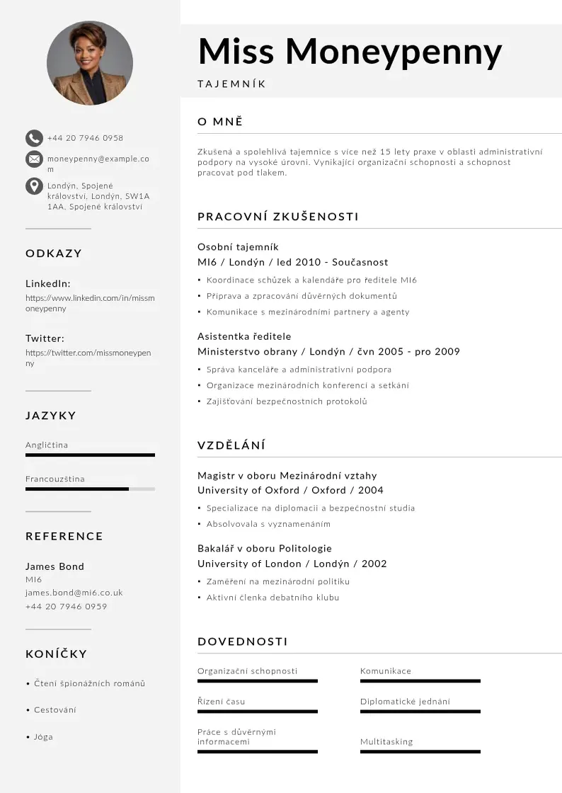 Mūsdienīga Tajemnik zivotopis CV veidne
