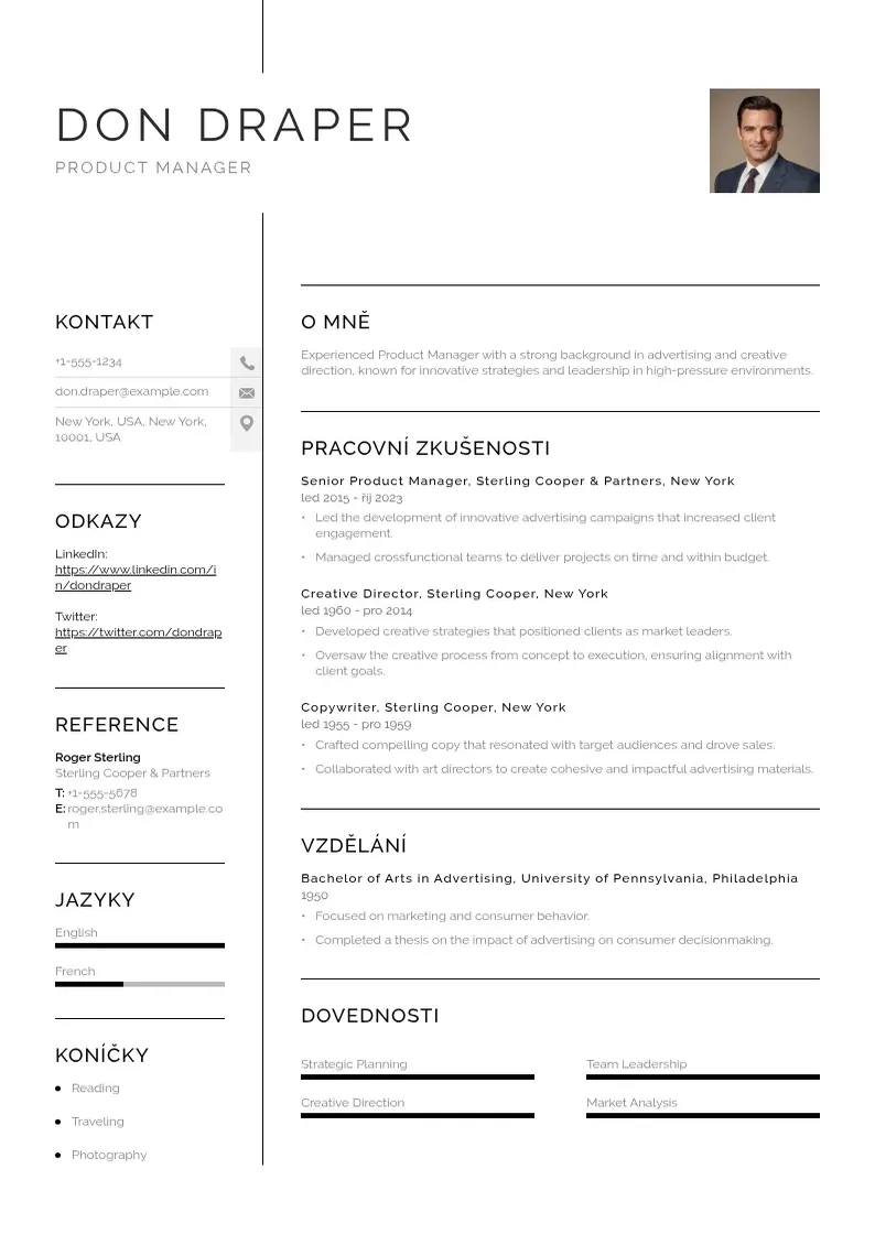 Vienkārša Zivotopis produktovy manazer CV piemērs