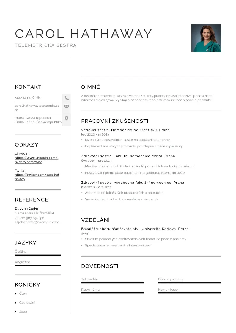 Vienkārša Telemetrická sestra  CV piemērs