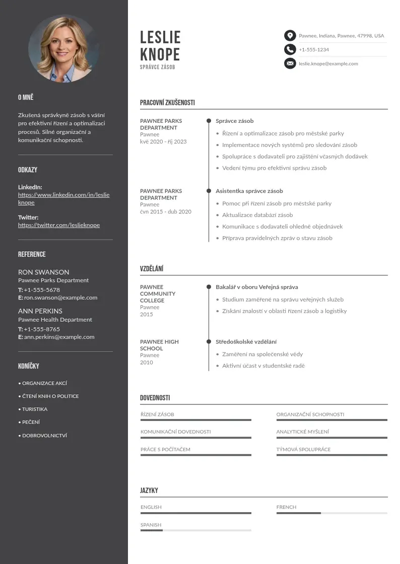 Divu kolonnu Spravce zasob zivotopis CV piemērs