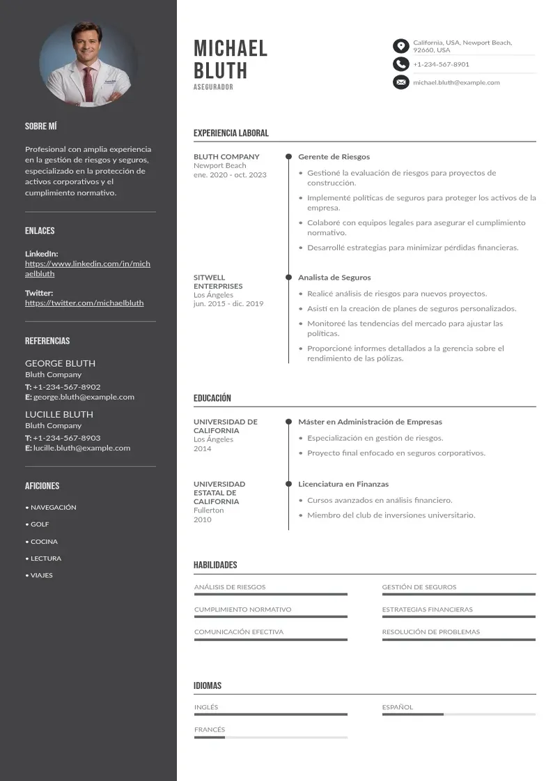 two column cv-asegurador resume example
