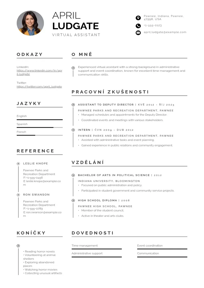 Profesionāla Zivotopis virtualniho asistenta CV veidne