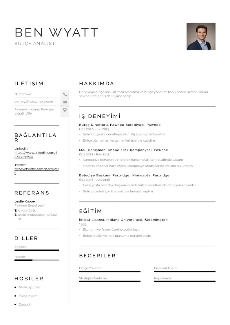 Vienkārša Bütçe analisti  CV piemērs
