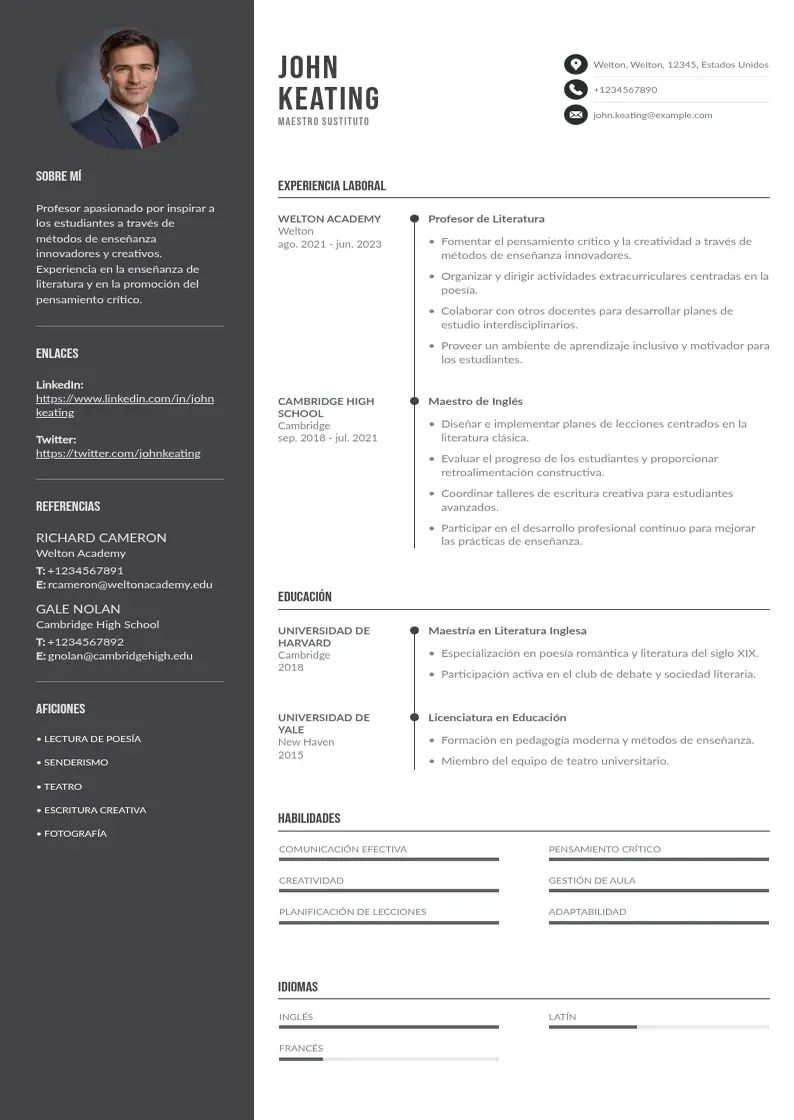 two column curriculum-vitae-de-maestro-sustituto resume example