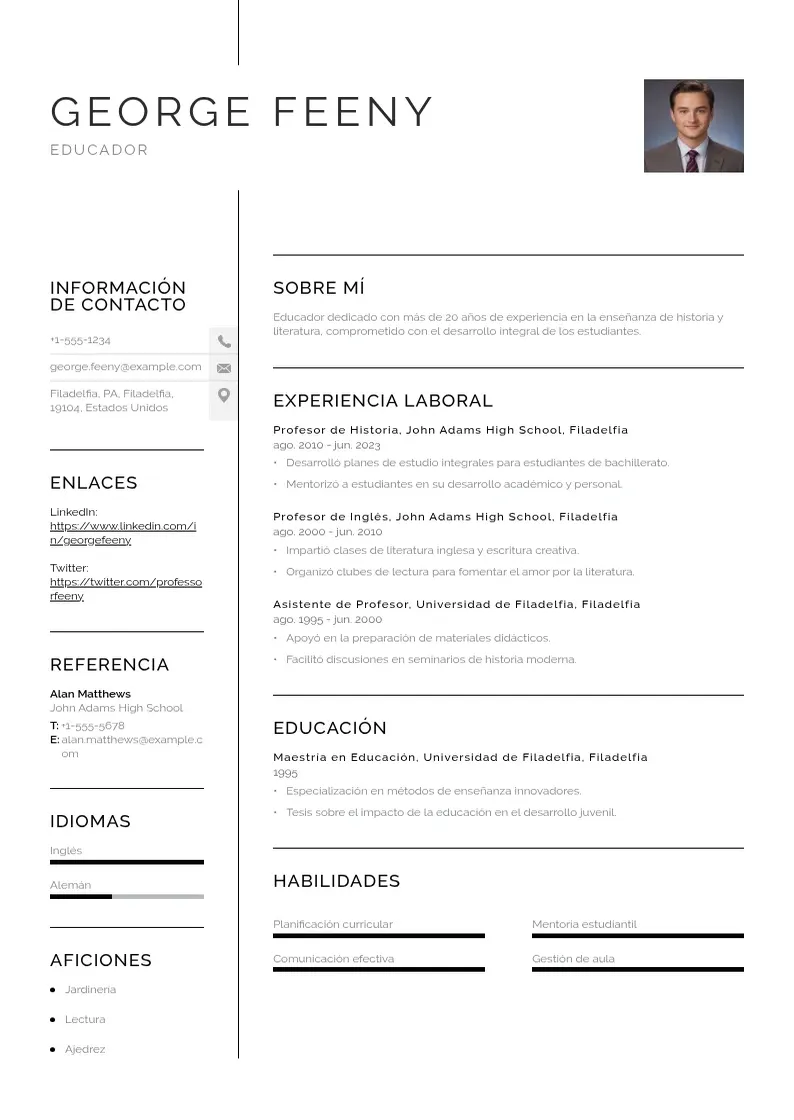 two column curriculum-bachillerato resume example