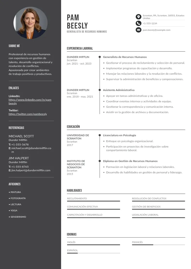 two column generalista-de-recursos-humanos resume example