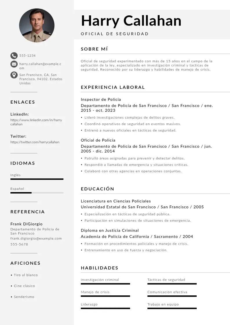 two column cv-oficial-de-seguridad resume example
