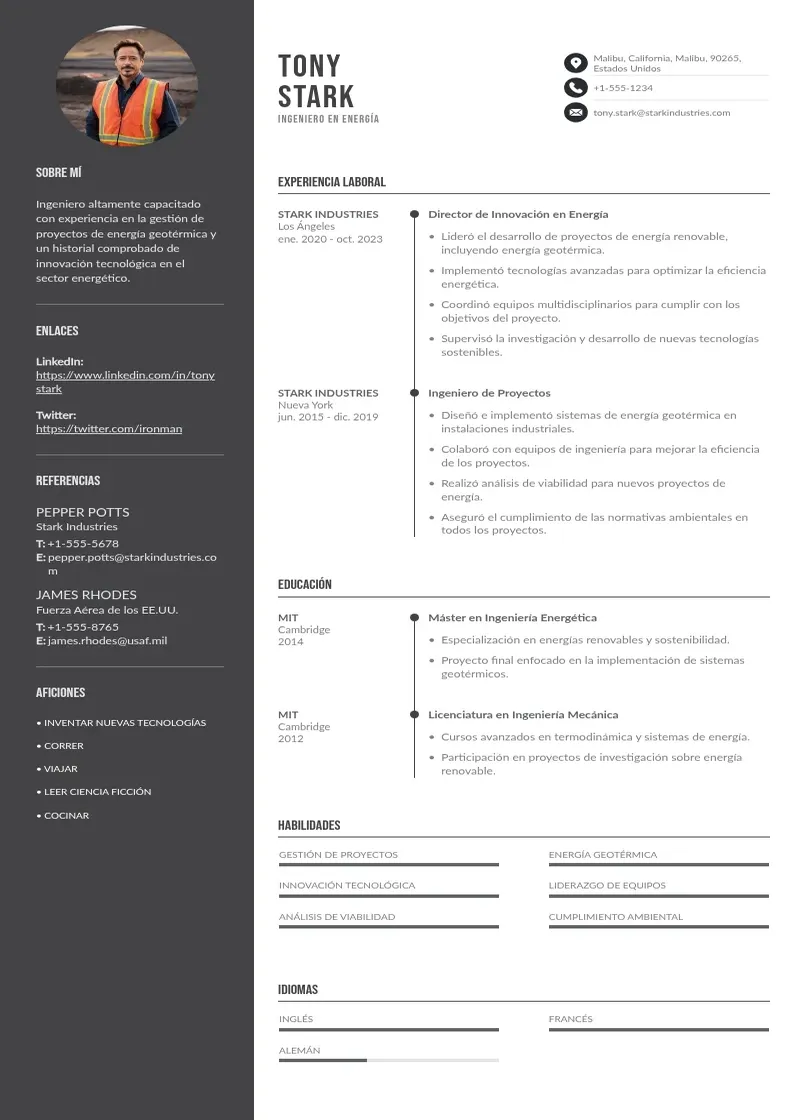 two column coordinador-de-proyectos-de-energia-geotermica resume example