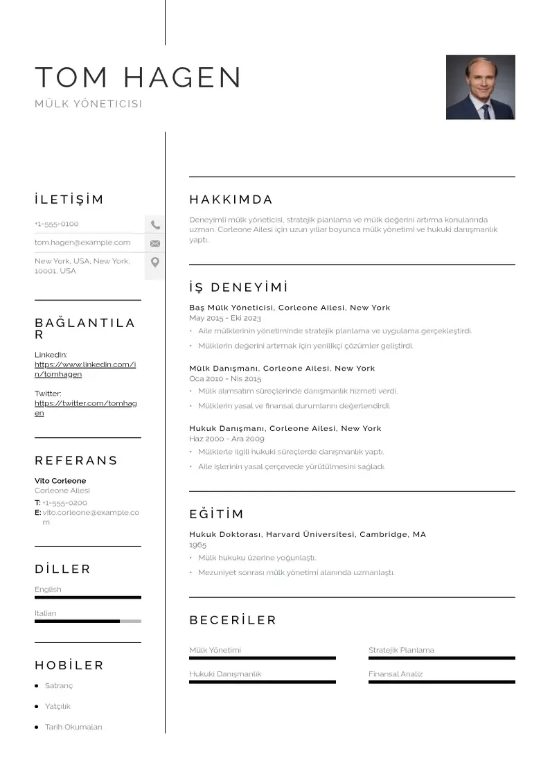 Vienkārša Mülk Yöneticisi  CV piemērs