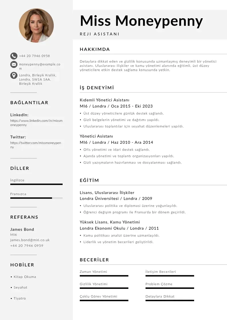 Mūsdienīga Reji asistani CV veidne