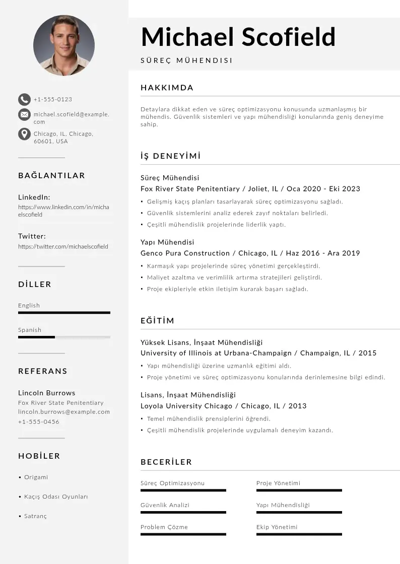 Mūsdienīga Süreç Mühendisi  CV veidne