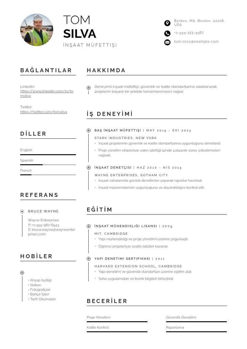 Profesionāla İnşaat müfettişi  CV veidne