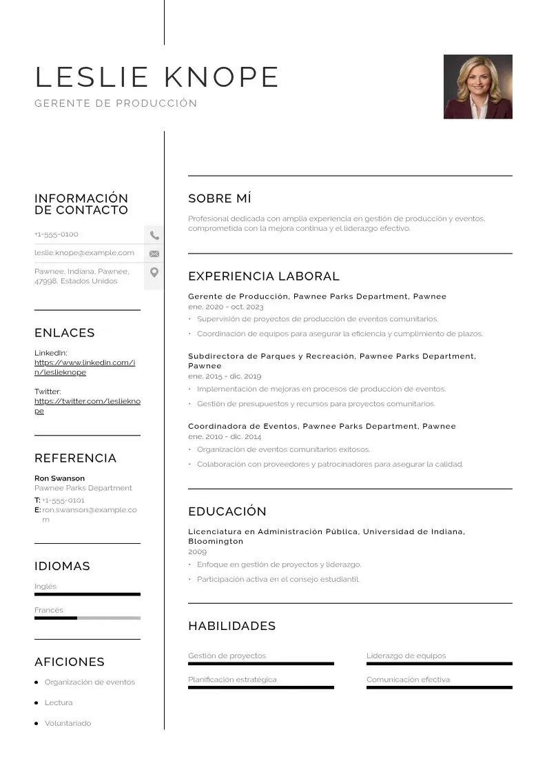 two column gerente-de-produccion resume example