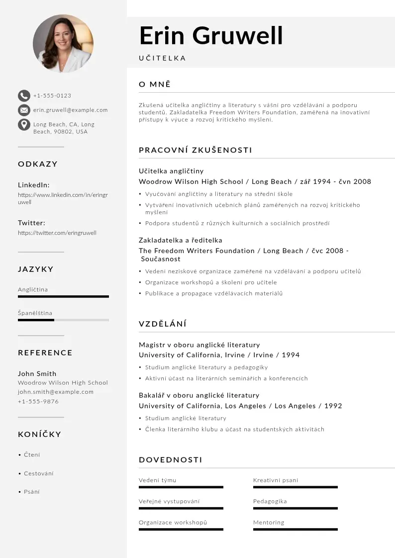 Mūsdienīga Zivotopis ucitele CV veidne
