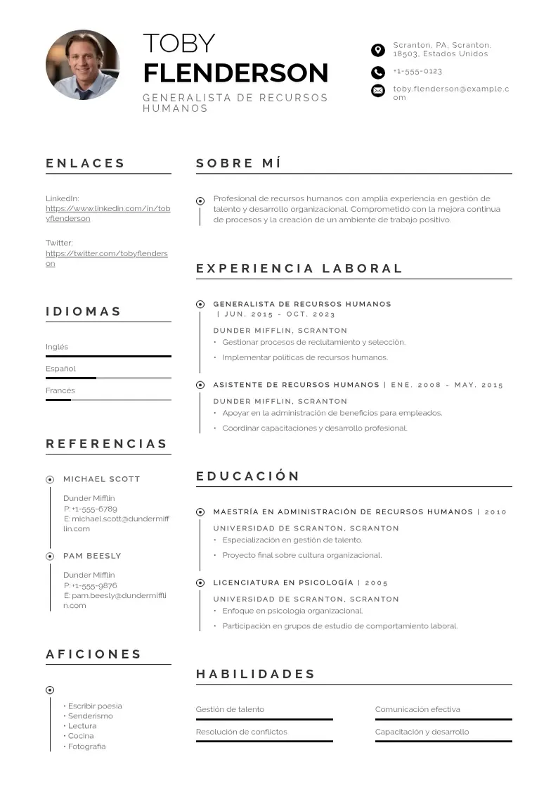 two column generalista-de-recursos-humanos resume example