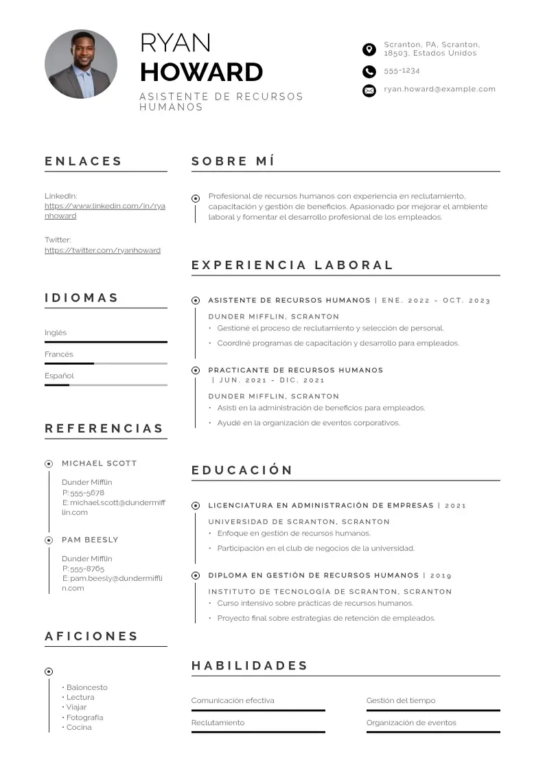 two column cv-asistente-de-recursos-humanos-2 resume example