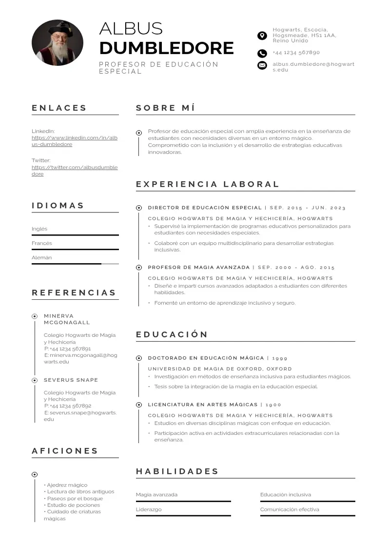 two column cv-profesor-de-educacion-especial resume example