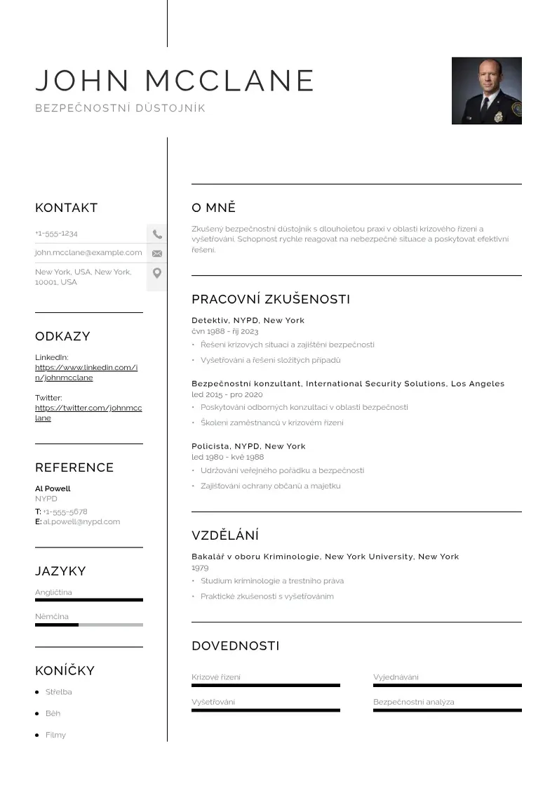 Vienkārša Bezpecnostniho dustojnika zivotopis CV piemērs