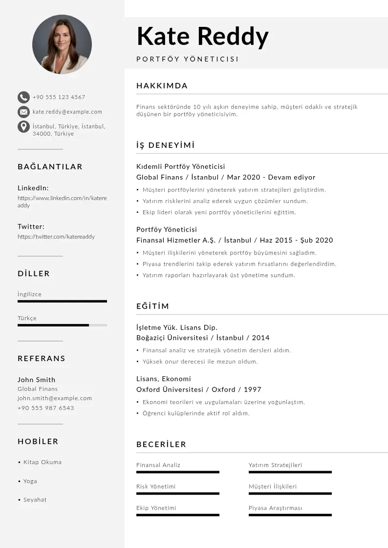 Mūsdienīga portföy yöneticisi  CV veidne