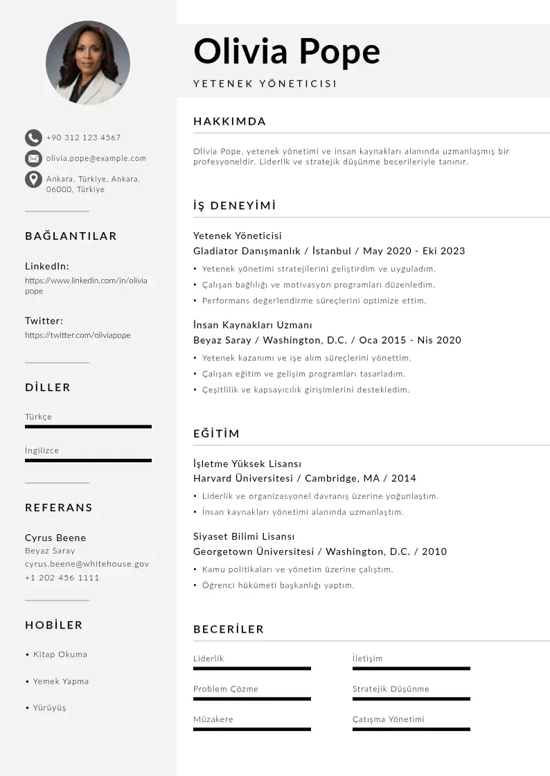 Mūsdienīga Yetenek yöneticisi  CV veidne