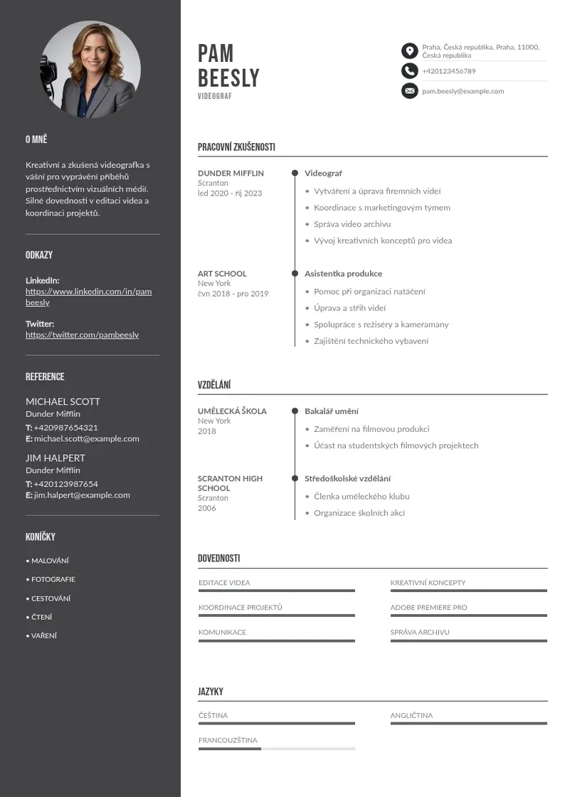 Divu kolonnu Videograf zivotopis CV piemērs