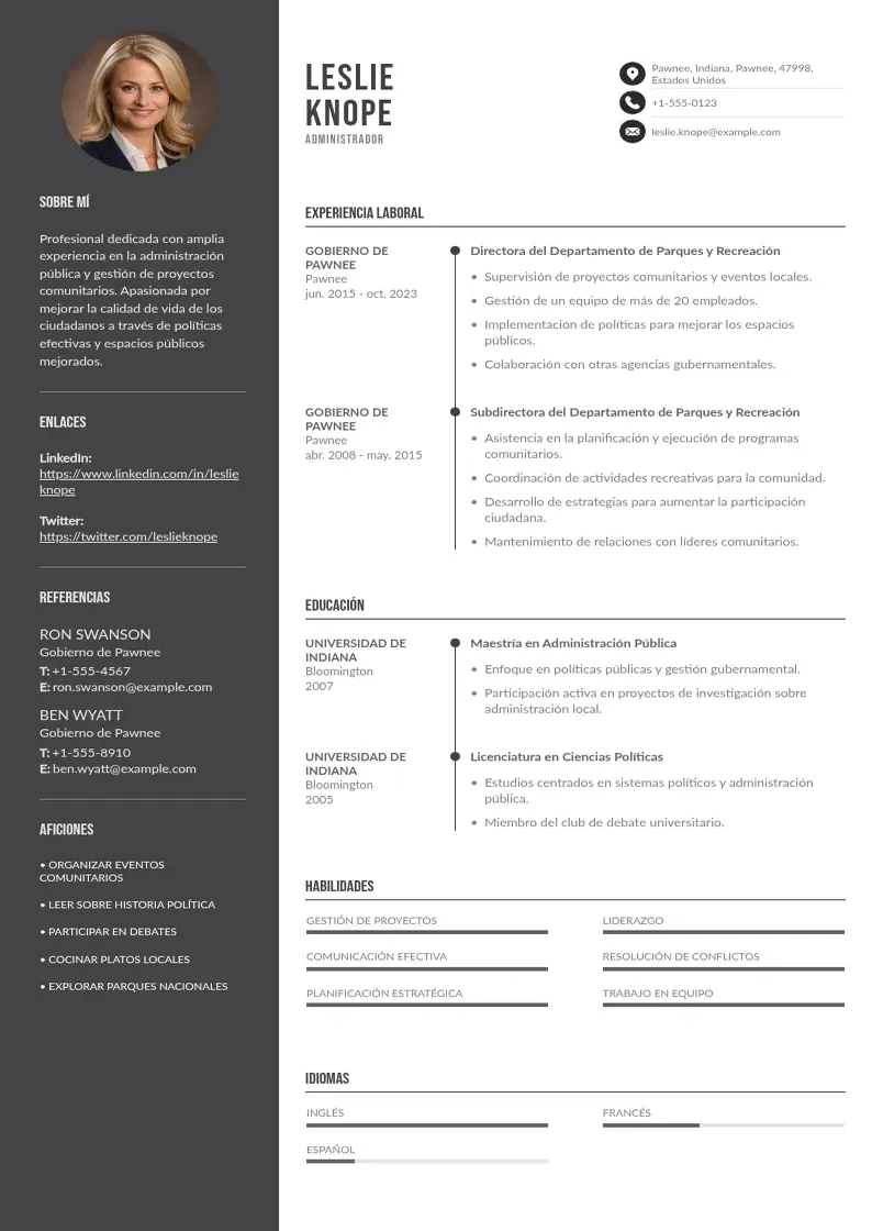 two column cv-administrador resume example