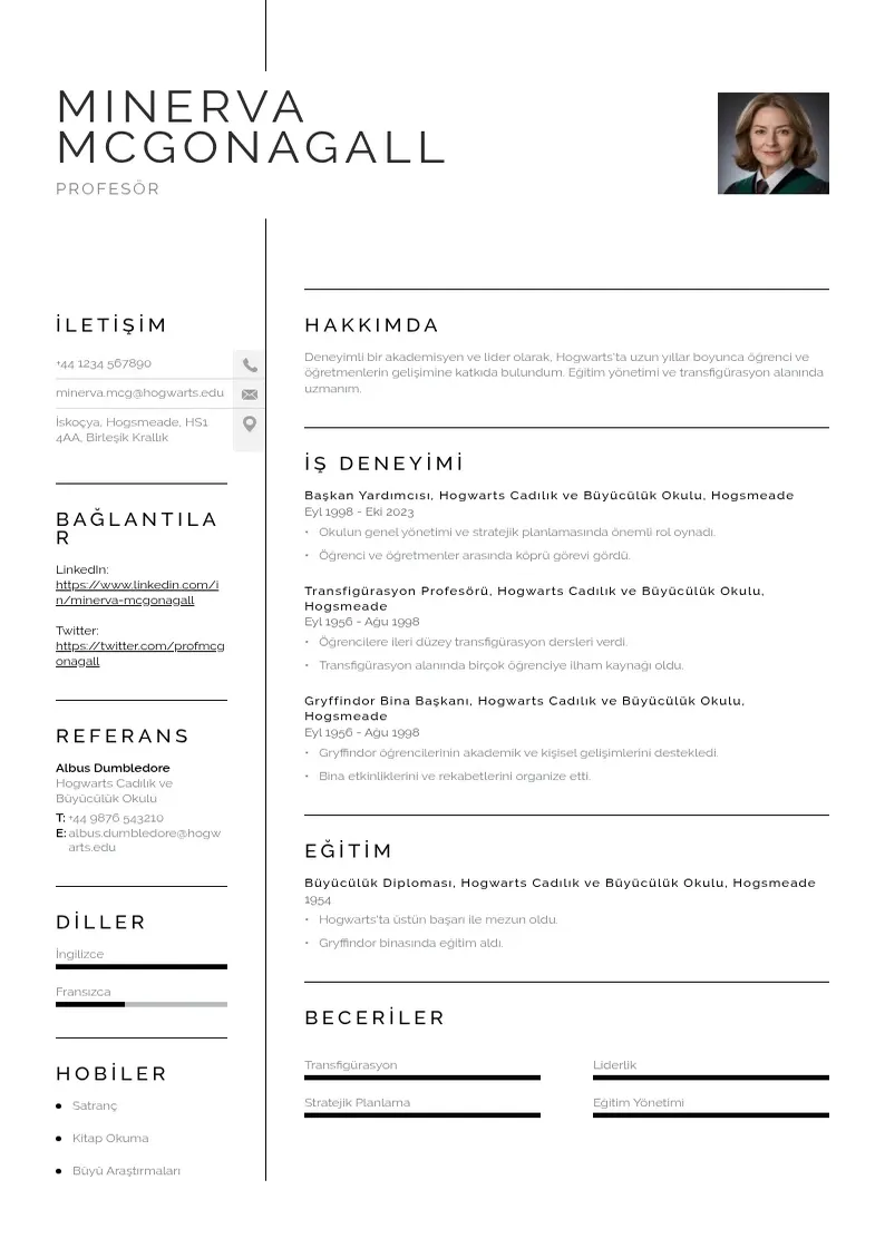 Vienkārša Akademik Danışman  CV piemērs