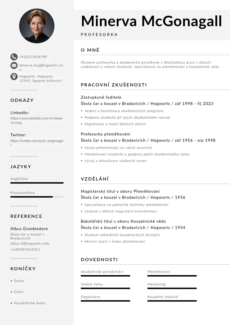 Mūsdienīga Akademickeho poradce zivotopis CV veidne