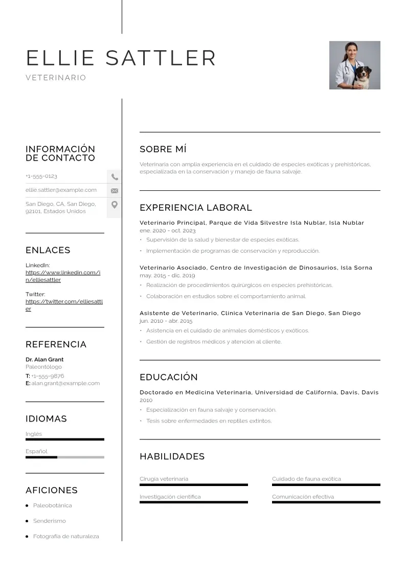 two column curriculum-de-veterinario resume example