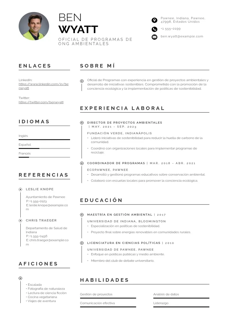 two column oficial-de-programas-de-ong-ambientales resume example