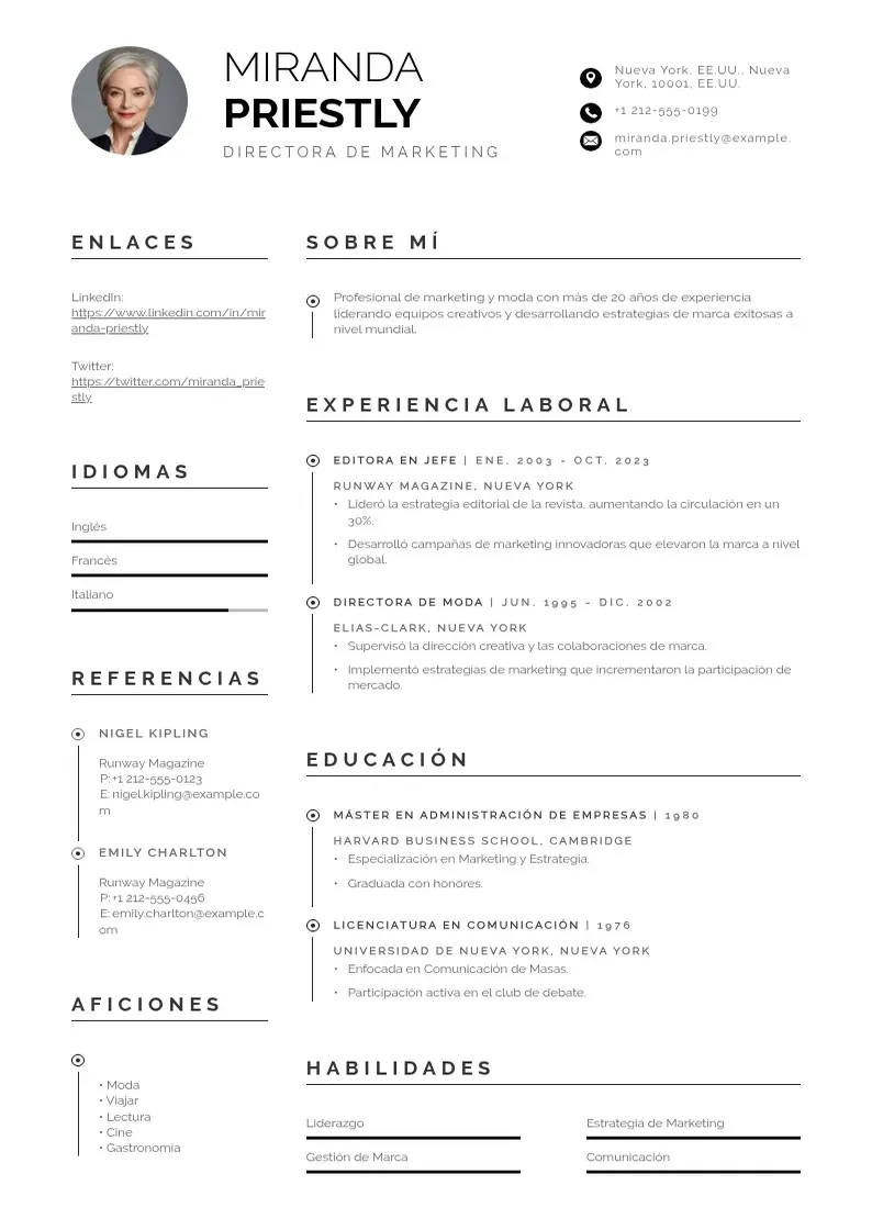 two column curriculum-vitae-de-marketing resume example