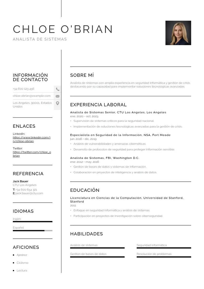 two column cv-analista-de-sistemas resume example