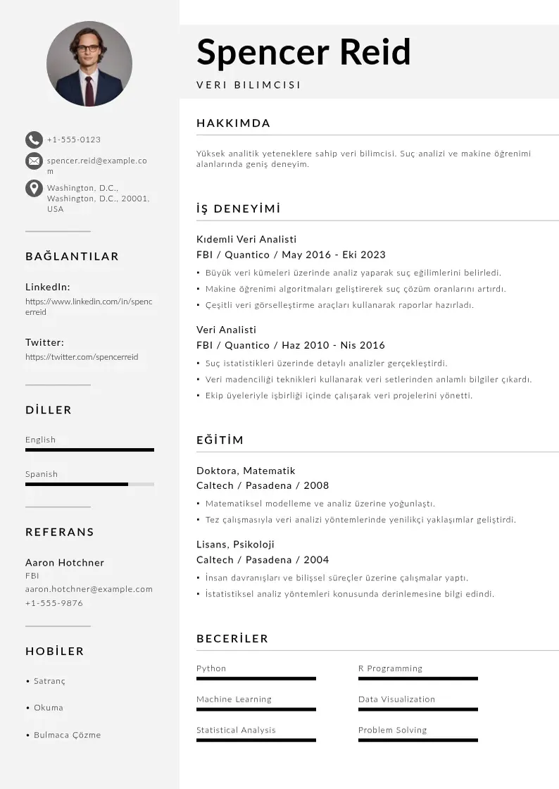 Mūsdienīga Veri Bilimcisi  CV veidne