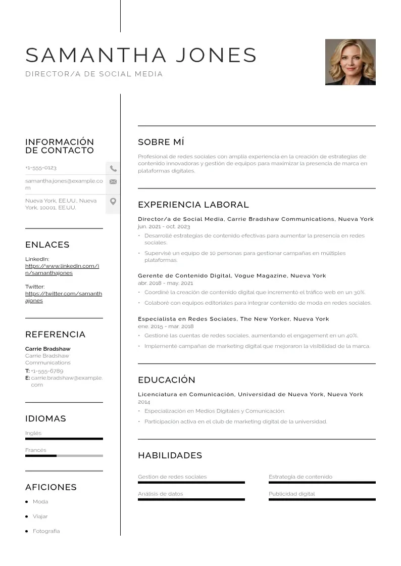 two column directora-de-social-media resume example