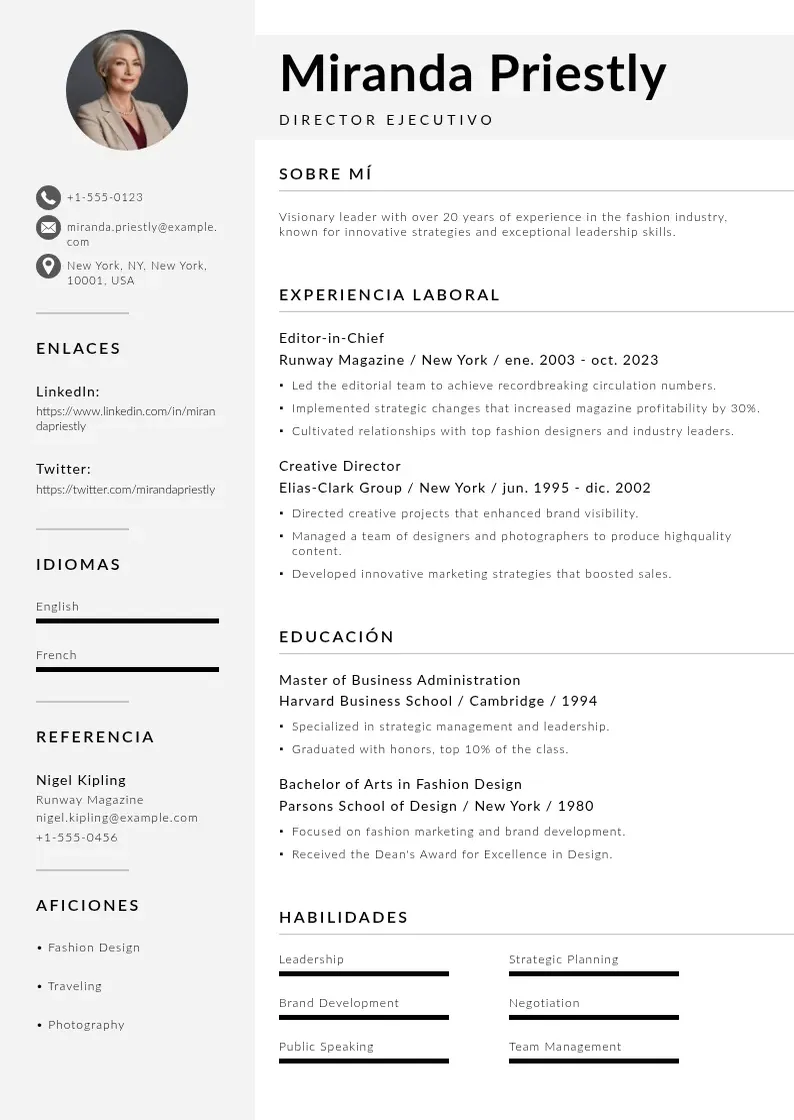 two column cv-director-ejecutivo resume example