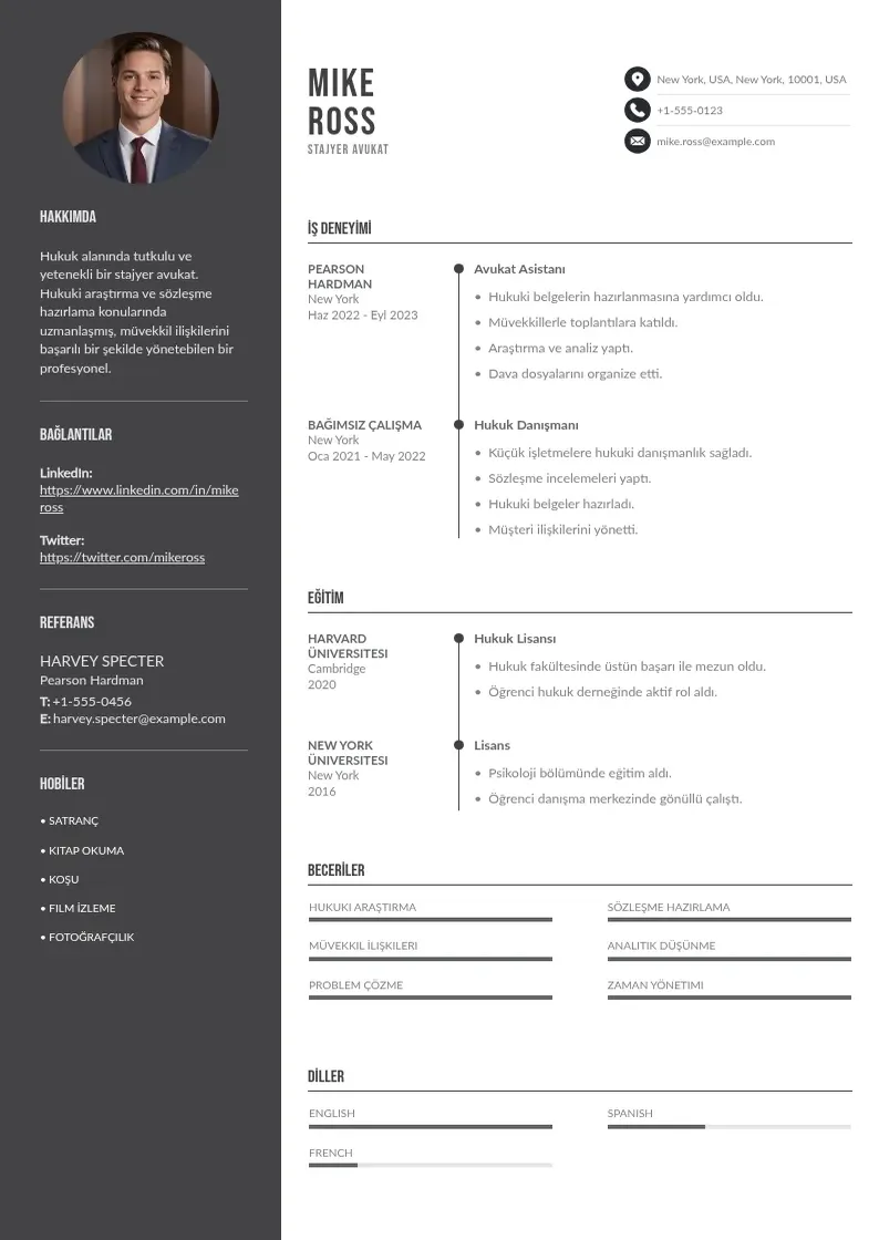 Divu kolonnu Stajyer bir avukat CV piemērs