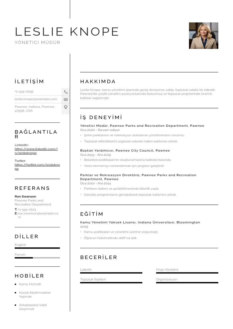 Vienkārša Yönetici müdür  CV piemērs