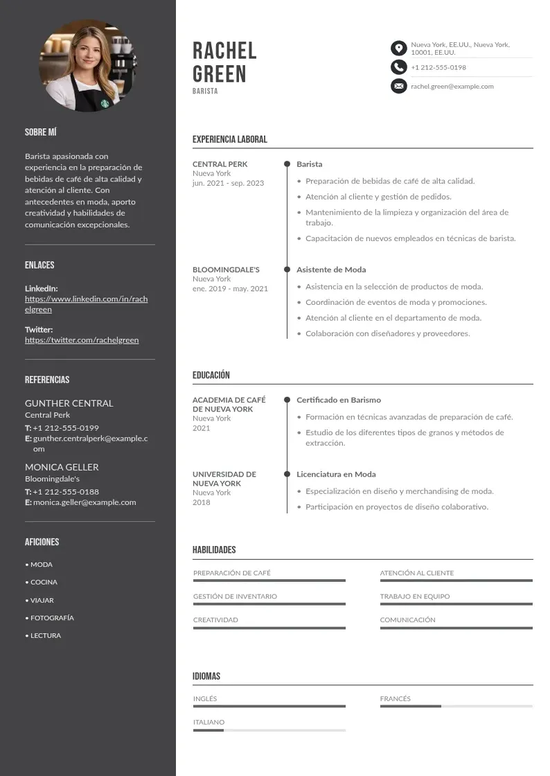 two column cv-barista resume example