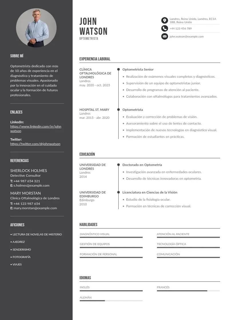 two column curriculum-de-optometrista resume example
