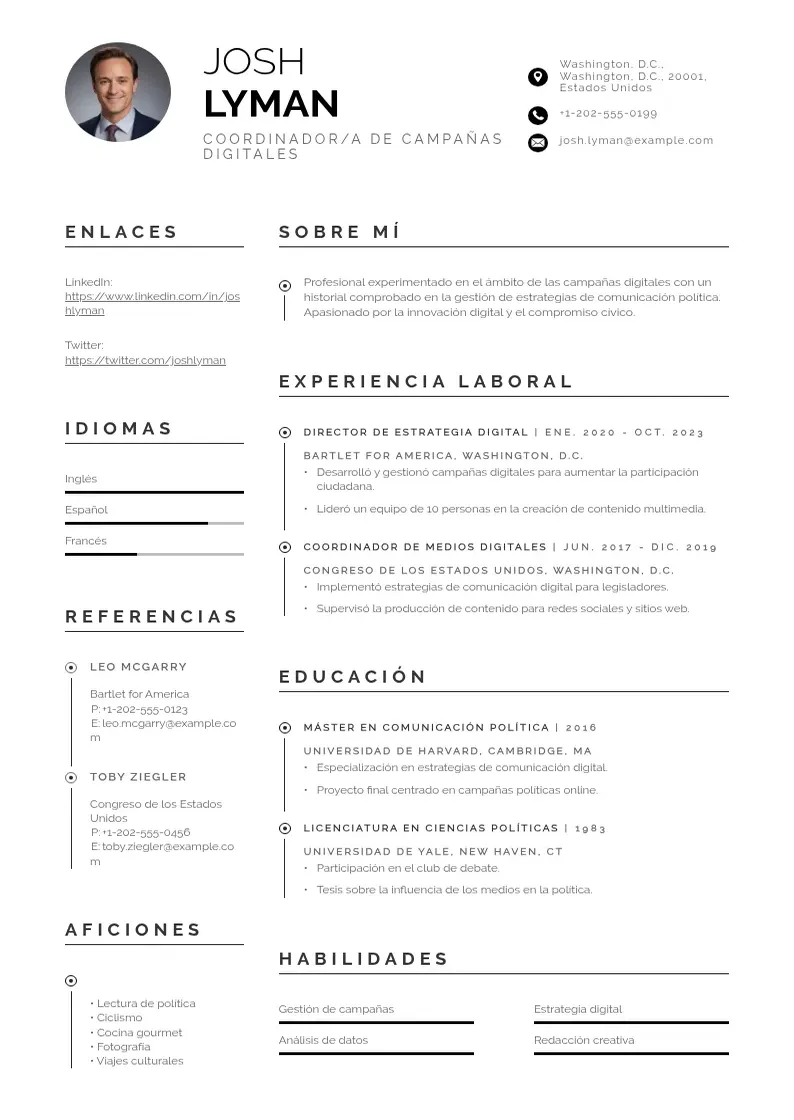 two column coordinadora-de-campanas-digitales resume example