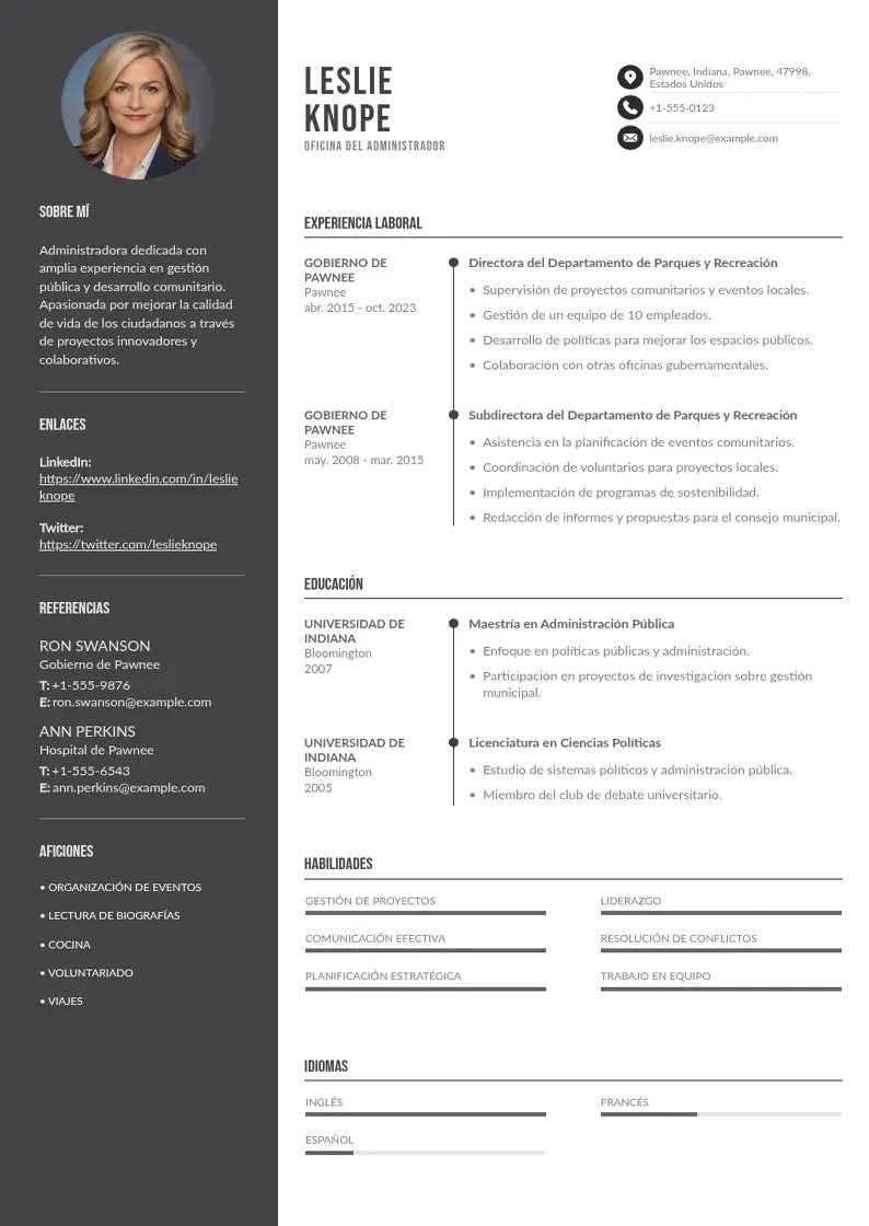 two column cv-oficina-del-administrador resume example