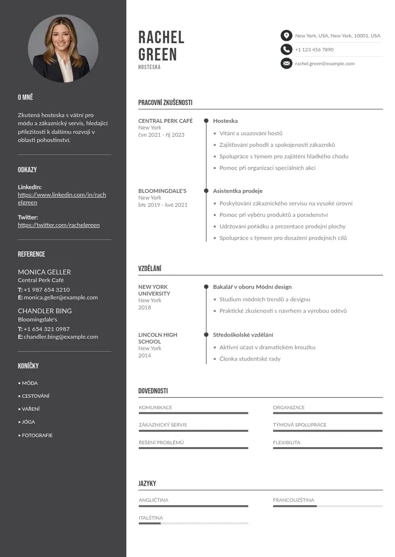 Divu kolonnu Zivotopis hosteska CV piemērs