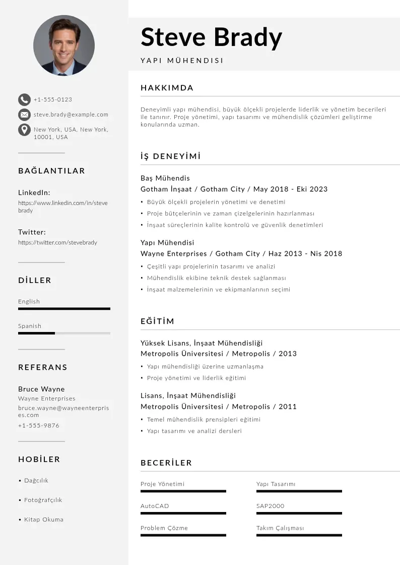 Mūsdienīga Yapı mühendisi  CV veidne